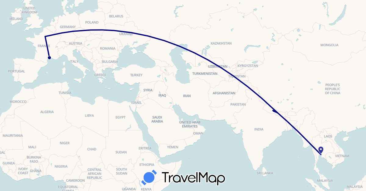 TravelMap itinerary: driving in France, Nepal, Thailand (Asia, Europe)